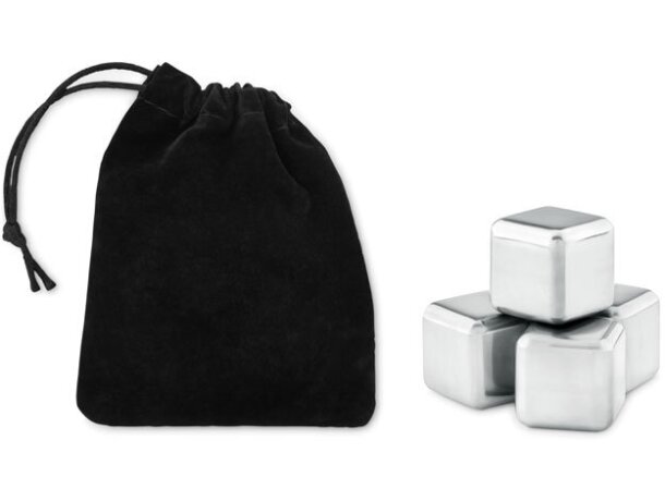 Set 4 cubitos acero reutilizables ICY con funda terciopelo Negro detalle 2
