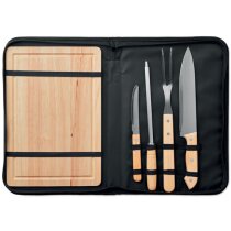 Set barbacoa accesorios acero tabla bambú Grille