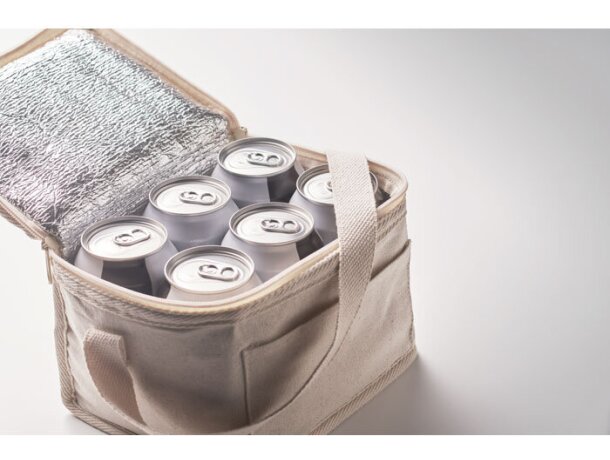 Neveras originales con bolsillo frontal y cinta de transporte aluminio Evan Beige detalle 2