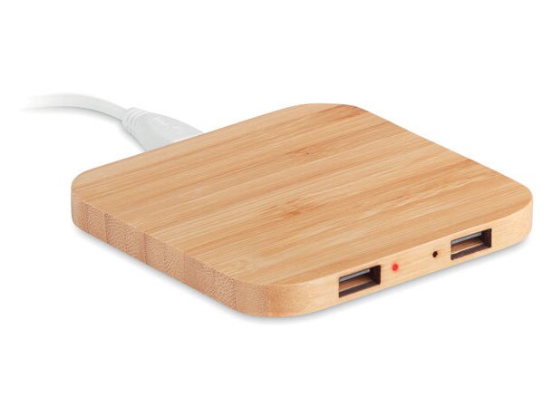 Alfombrilla ratón bambú CUADRO carga inalámbrica y doble USB Madera detalle 4