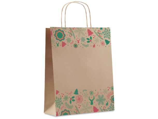 Bolsa de papel barata reciclado con motivo navideño 90 g/m2 BAO Medium Beige detalle 3