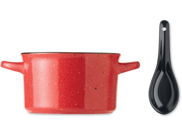 Tazón vintage de cerámica para desayuno con cuchara Piga Bowl Rojo detalle 6