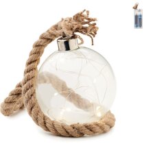 Adorno de cristal con 8 luces led cálidas y cordón de yute