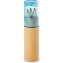 Tubo con 6 lápices de colores personalizado azul transparente