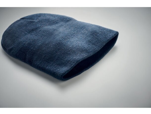 Gorros invierno unisex en suave poliéster elástico rPET Azul detalle 7