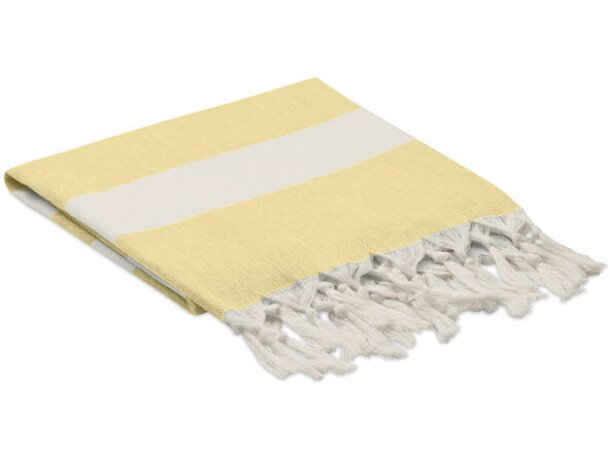 Toalla-pareo rPET algodón con flecos anudados y rayas 75x150 cm Amarillo detalle 4