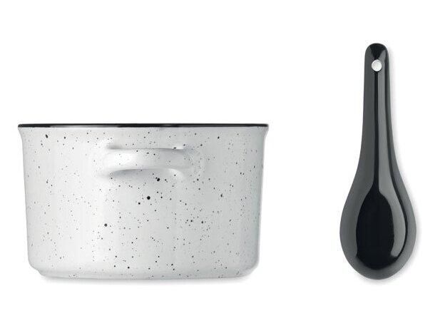 Tazón vintage de cerámica para desayuno con cuchara Piga Bowl Blanco detalle 13