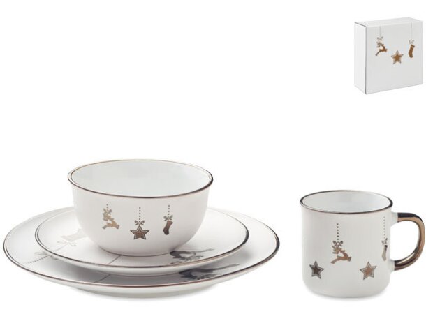 Set de desayuno con motivos navideños de cerámica Blanco detalle 5
