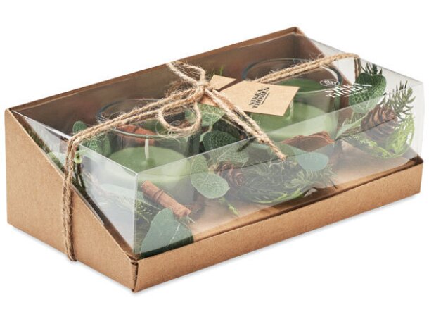 Set 2 porta velas de Navidad Moss Verde detalle 6