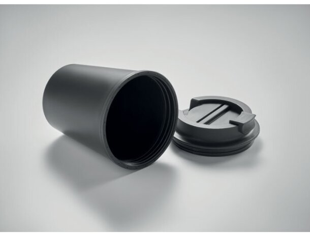 Vasos de plástico con tapa de pp reciclado 300ml Tridus Negro detalle 4
