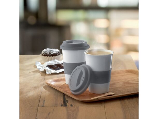 Taza de cerámica con tapa y banda de silicona personalizada