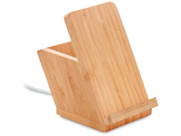 Cargador inalámbrico barato Baicoi bambú portalápices 5W escritorio Madera detalle 7