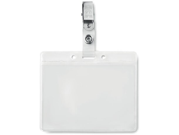 Porta credenciales Clipbadge PVC transparente clip metálico Violeta detalle 2