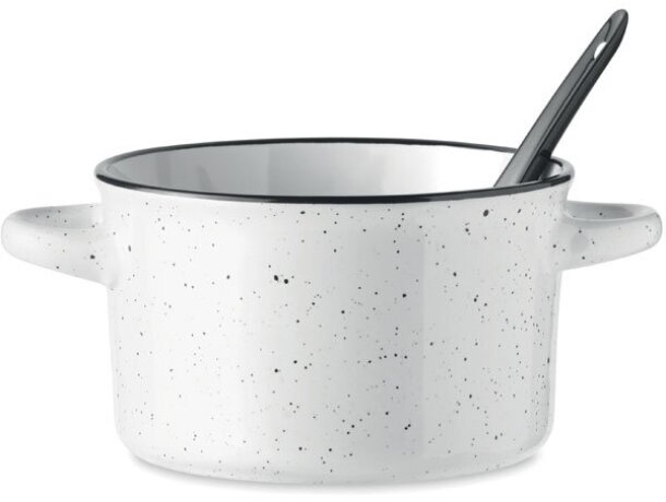 Tazón vintage de cerámica para desayuno con cuchara Piga Bowl Blanco detalle 11