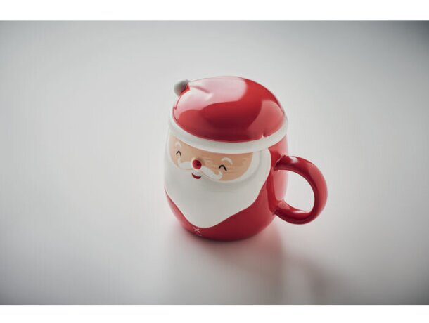Tazas de merchandising con tapa y decoración de papa noel cerámica Rojo detalle 6