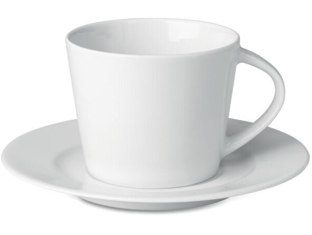 Taza de café con plato a juego de cerámica Paris Blanco detalle 3