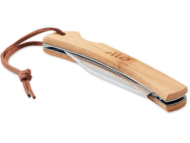 Cuchillo plegable de bambú Mansan Madera detalle 4