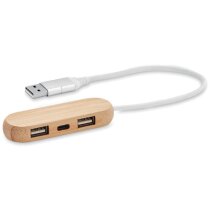 Hub USB tipo C bambú Vina C con tres puertos