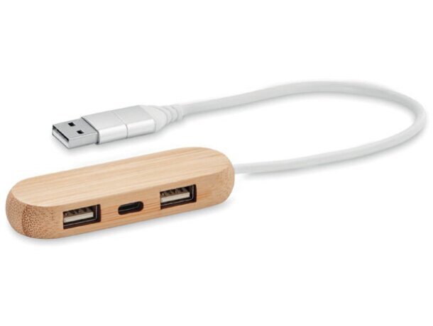 Hub USB Vina C bambú original 3 puertos tipo C conexión rápida Madera detalle 1