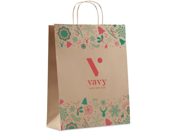 Bolsa papel con motivo navideño reciclado 90 g/m2 BAO Large Beige detalle 3