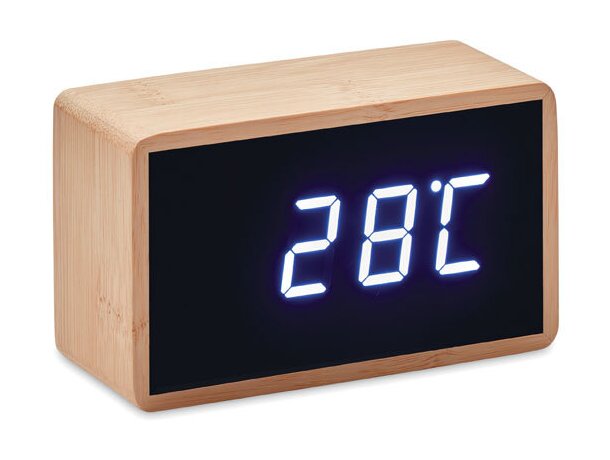 Reloj despertador Miri Clock bambú led termómetro publicidad Madera detalle 7