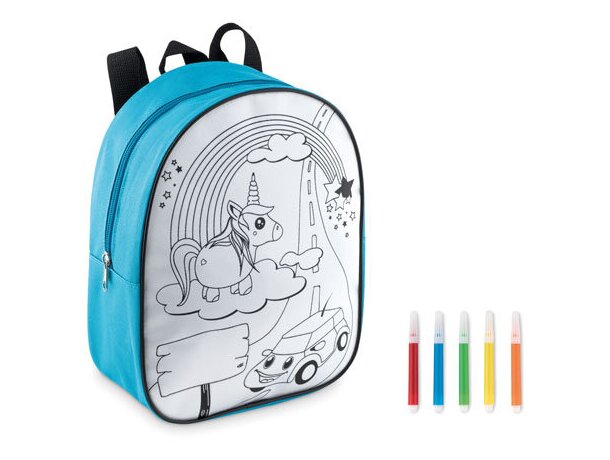 Mochila Backsketchy poliéster reciclado coloreable rotuladores Azul claro detalle 3