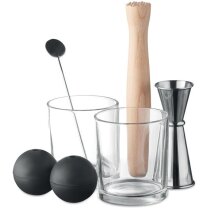 Set coctelería Night cristal acero madera 7 piezas