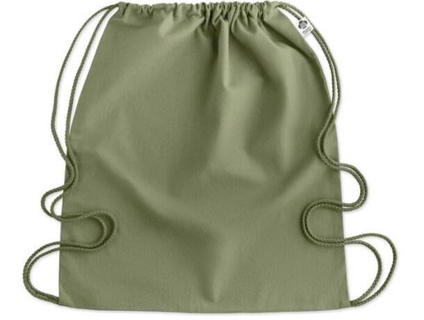 Mochila saco personalizada algodón orgánico Yuki Colour Verde detalle 11