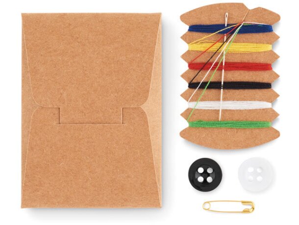 Kit de costura compacto en caja de papel kraft Beige detalle 2