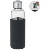 Botella vidrio borosilicato personalizada 500ml LED recordatorio neopreno negro