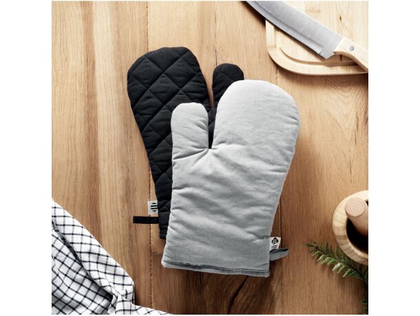 Manopla de cocina con asa para colgar 100% algodón orgánico Nevon Gris claro detalle 7