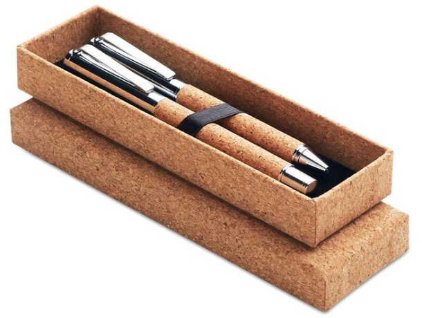 Set bolígrafo y roller barato metálicos tinta 2 colores Quercus Madera detalle 3