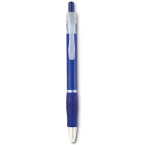 Bolígrafo clásico con clip y pulsador personalizado azul transparente