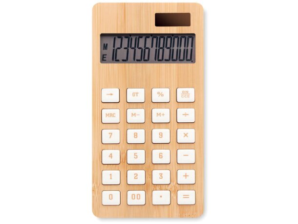 Calculadora personalizada con logo Calcubim bambú 12 dígitos Madera detalle 5