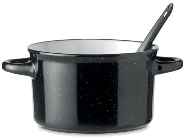 Tazón vintage de cerámica para desayuno con cuchara Piga Bowl Negro detalle 2