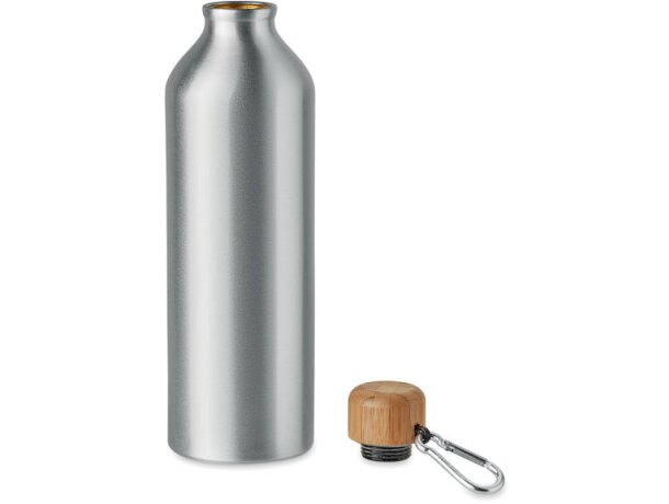 Botella de aluminio con tapa de bambu 800ml BIG Amel Plateado mate detalle 1