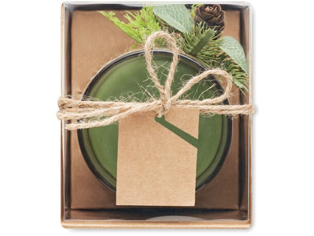 Porta velas de navidad forest con logotipo con decoración de bosque Verde detalle 2