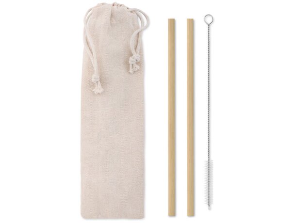 Set de pajitas de bambú en bolsa de algodón para Natural Straw Beige detalle 3