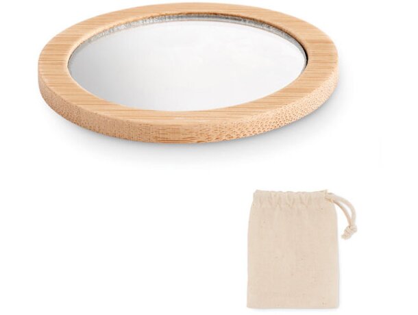 Espejos para boda Malay de bambú redondos con bolsa de algodón Madera detalle 6