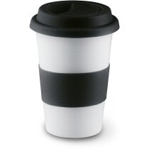 Taza de cerámica con tapa y banda de silicona personalizada negra Taza de cerámica con tapa y banda de silicona personalizada negra
