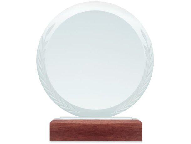 Placa o trofeo cristal redonda Keen Marron detalle 2