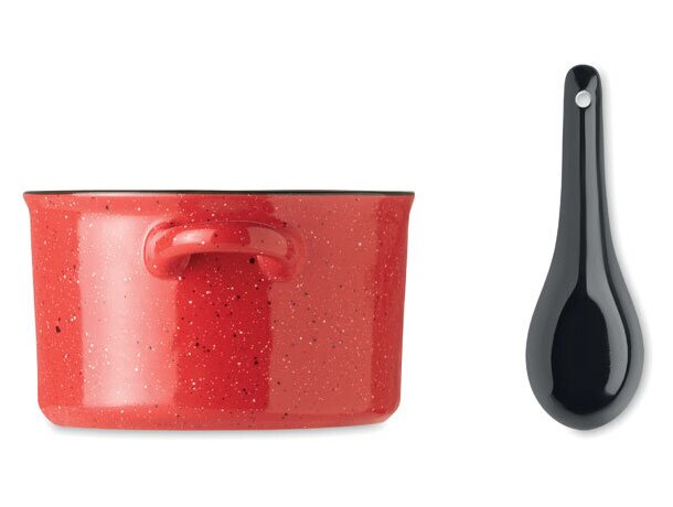 Tazón vintage de cerámica para desayuno con cuchara Piga Bowl Rojo detalle 8