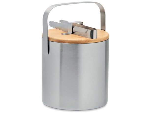 Cubitera Kokkola con logo acero bambú 1200ml personalizada Plateado mate detalle 2