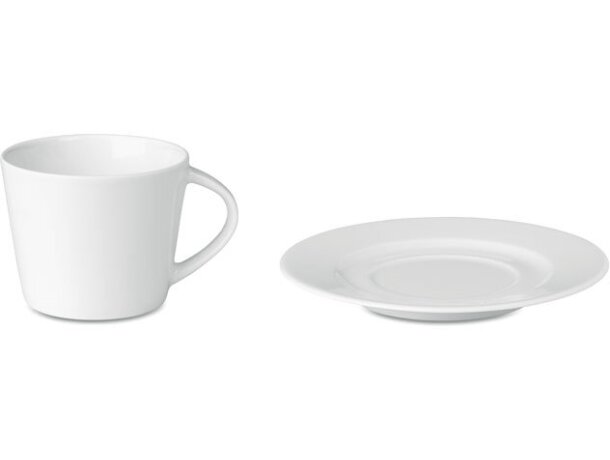 Taza de café con plato a juego de cerámica Paris Blanco detalle 1