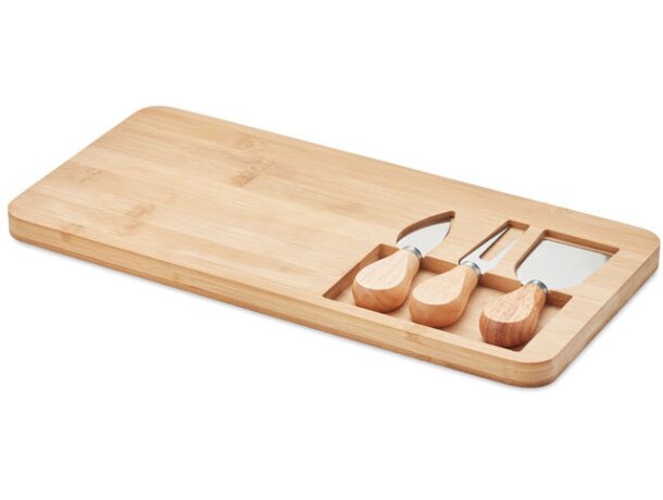 Set Glenavy bambú cortar queso cuchillos tenedor con logotipo Madera detalle 6
