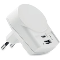 Cargador doble USB-C y USB-A blanco compacto