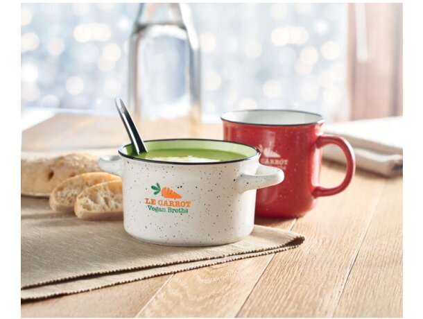 Tazón vintage de cerámica para desayuno con cuchara Piga Bowl Blanco detalle 15