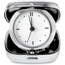 Reloj de viaje en estuche de metal merchandising plateado brillante Reloj de viaje en estuche de metal merchandising plateado brillante