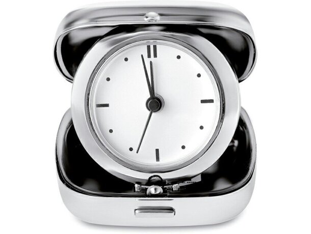 Reloj de viaje en estuche de metal plateado brillante personalizado Reloj de viaje en estuche de metal plateado brillante personalizado