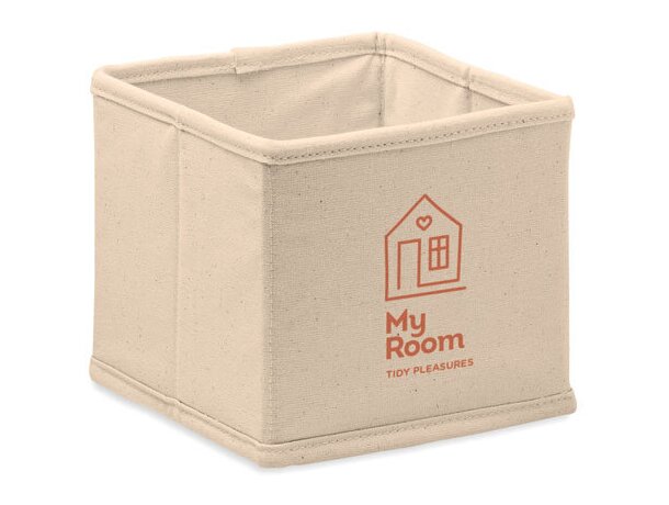 Caja plegable de algodón con bolsa de cierre con cuerdas Beige detalle 4